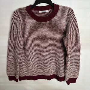 Stitches & Stripes Chunky Crew Neck Wine and White Striped Sweater